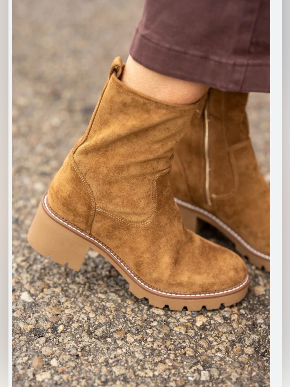 Paul Green Tan Suede Lug Sole Platform Ankle Boots Side Zip EU 39 US 6.5